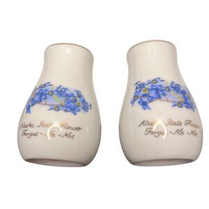 Vintage Alaska State Flower Forget-Me-Not Porcelain Salt & Pepper Shakers